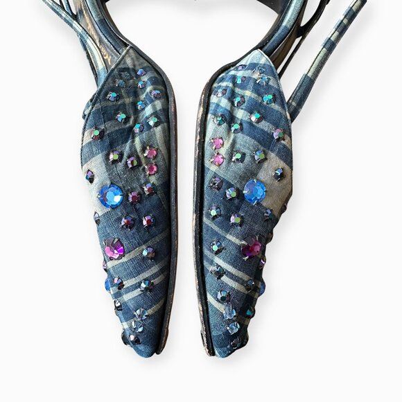 Vintage 1950s Herbert Levine‎ Plaid Rhinestone Slingback Pumps Size 7½ M - Picture 9 of 11